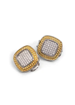 CCB - Large Mixed Metal Square Clip On Earrings