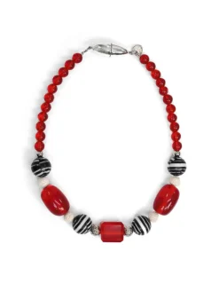 CCB - Red and Striped Beaded Necklace