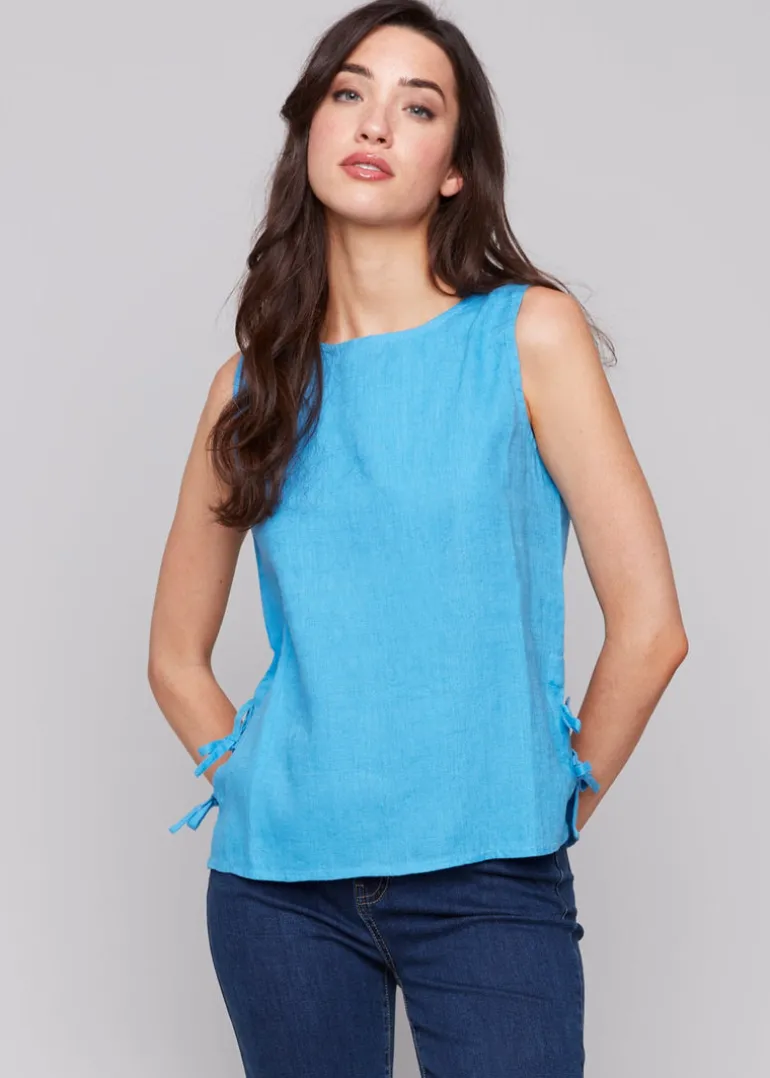 Charlie B - Sleeveless Linen Top With Side Ties - SALE