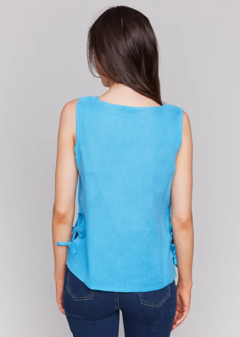 Charlie B - Sleeveless Linen Top With Side Ties - SALE