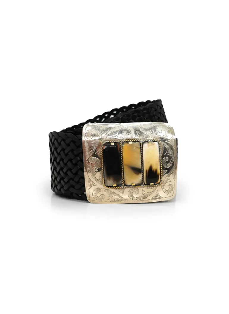 Dairi- Woven Leather 3 Horn Rectangular Buckle Belt