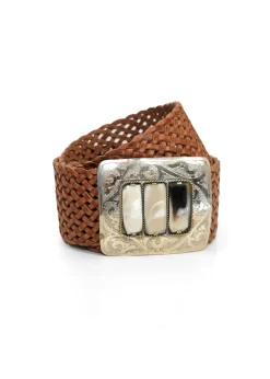 Dairi- Woven Leather 3 Horn Rectangular Buckle Belt