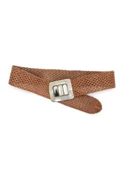 Dairi- Woven Leather 3 Horn Rectangular Buckle Belt