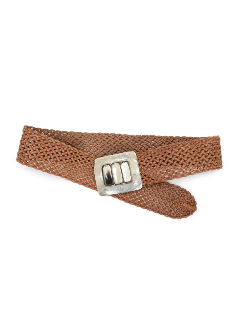 Dairi- Woven Leather 3 Horn Rectangular Buckle Belt