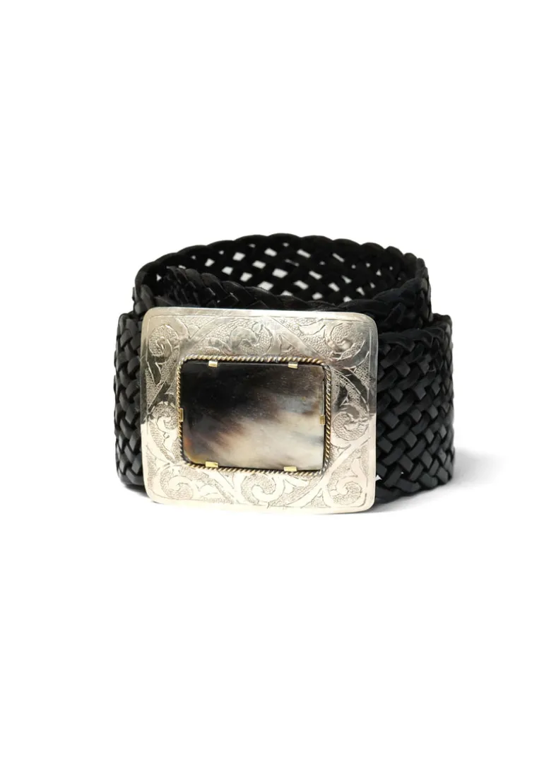 Dairi- Woven Leather Single Horn Rectangular Buckle Belt