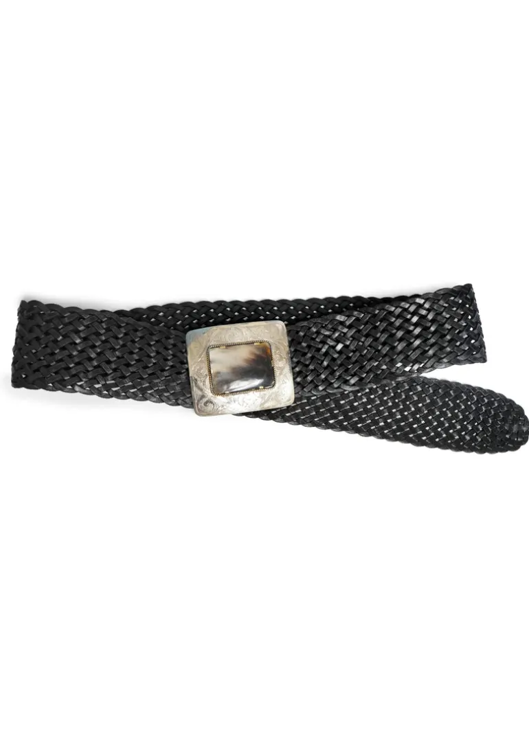 Dairi- Woven Leather Single Horn Rectangular Buckle Belt