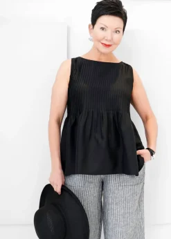 Eileen Fisher - Bateau Neck Pleated Silk Shell