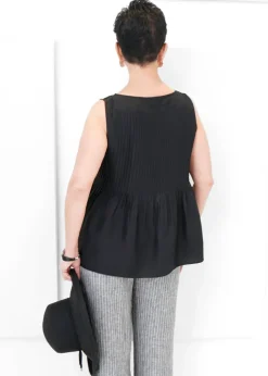 Eileen Fisher - Bateau Neck Pleated Silk Shell