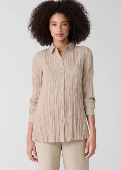Eileen Fisher - Crinkle Silk Habutai Classic Collar Shirt