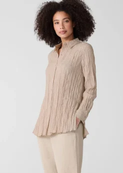 Eileen Fisher - Crinkle Silk Habutai Classic Collar Shirt