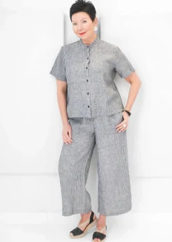 Eileen Fisher - Puckered Organic Linen Band Collar Shirt