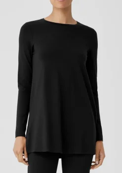 Eileen Fisher - Stretch Jersey Knit Crew Neck Long Top