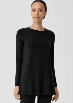 Eileen Fisher - Stretch Jersey Knit Crew Neck Long Top