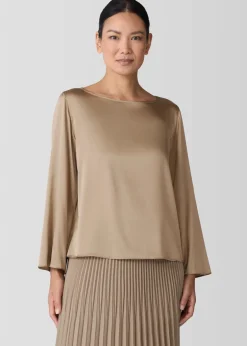 Eileen Fisher - Stretch Silk Charmeuse Bateau Neck Top