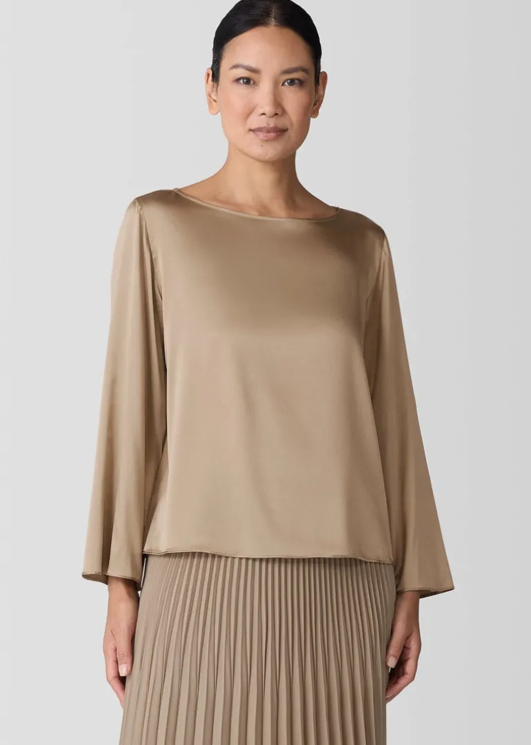 Eileen Fisher - Stretch Silk Charmeuse Bateau Neck Top