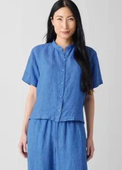 Eileen Fisher - Washed Organic Linen Délavé Band Collar Shirt