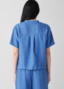 Eileen Fisher - Washed Organic Linen Délavé Band Collar Shirt