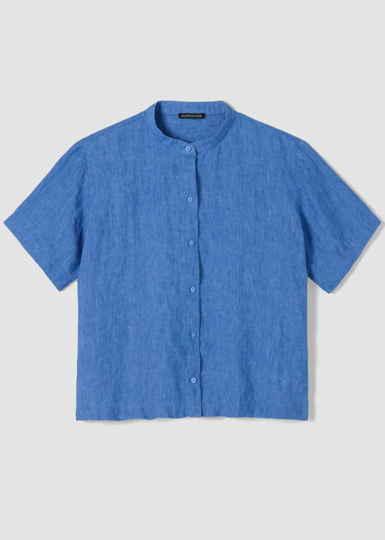 Eileen Fisher - Washed Organic Linen Délavé Band Collar Shirt
