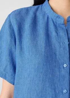 Eileen Fisher - Washed Organic Linen Délavé Band Collar Shirt