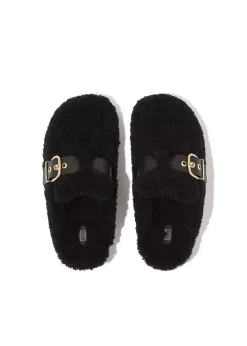 FitFlop - Buckle Curly-Shearling/Leather Mules - SALE