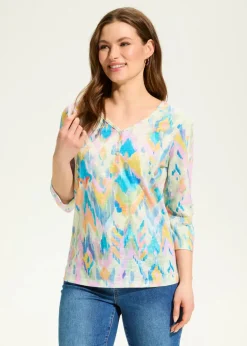 French Dressing Jeans - 3/4 Sleeve Notch Neck Top -SALE