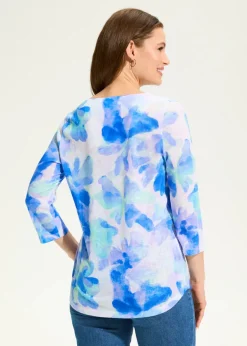 French Dressing Jeans - 3/4 Sleeve Notch Neck Top Watercress - SALE