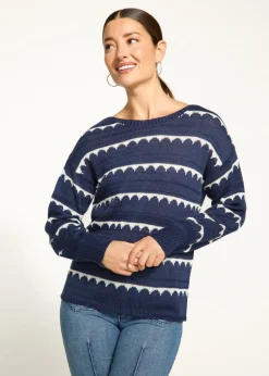 French Dressing Jeans - Boat Neck Scallop Stripe Sweater - SALE
