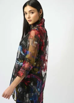 Joseph Ribkoff - Burnout Organza Word Print Long Blouse