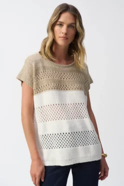 Joseph Ribkoff - Color Block Metallic Sweater Knit Pullover
