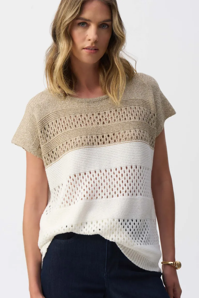 Joseph Ribkoff - Color Block Metallic Sweater Knit Pullover