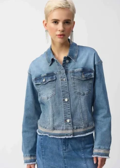 Joseph Ribkoff - Frayed Stretch Denim Jacket with Embroidery