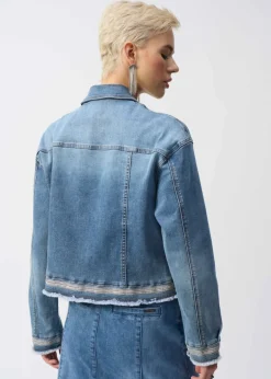 Joseph Ribkoff - Frayed Stretch Denim Jacket with Embroidery