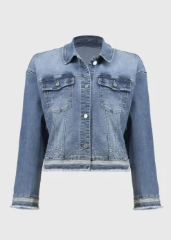 Joseph Ribkoff - Frayed Stretch Denim Jacket with Embroidery