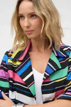 Joseph Ribkoff - Gauze Stripe Print Short Boxy Blazer