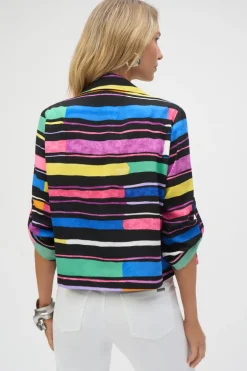 Joseph Ribkoff - Gauze Stripe Print Short Boxy Blazer