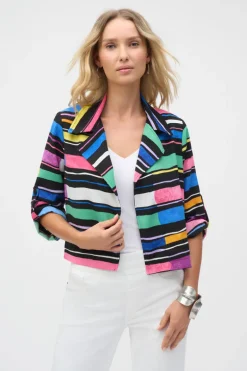 Joseph Ribkoff - Gauze Stripe Print Short Boxy Blazer
