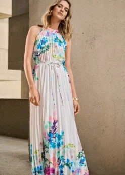 Joseph Ribkoff - Pleated Satin Floral Print Maxi Dress