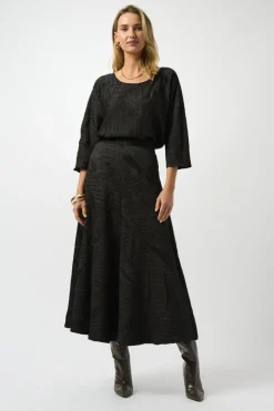 Joseph Ribkoff - Pleated Satin Long Flared Skirt