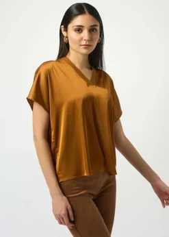 Joseph Ribkoff - Satin Boxy Top with Rib Trim
