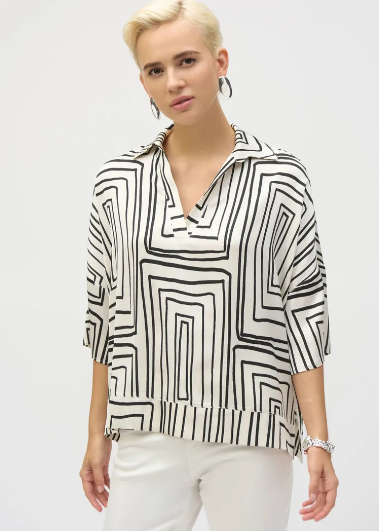 Joseph Ribkoff - Satin Geometric Print Boxy Top