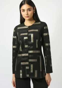 Joseph Ribkoff - Scuba & Leatherette Collarless Jacket