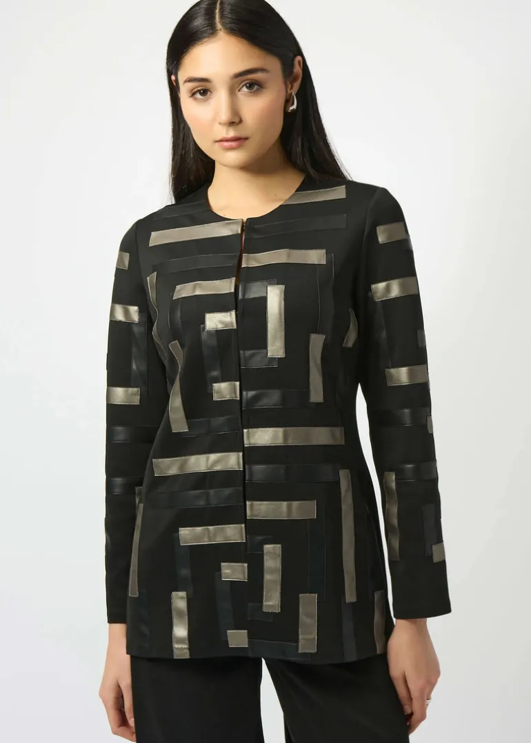 Joseph Ribkoff - Scuba & Leatherette Collarless Jacket