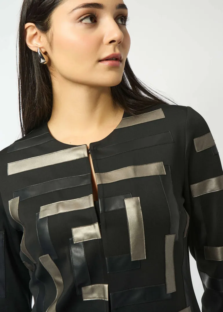 Joseph Ribkoff - Scuba & Leatherette Collarless Jacket