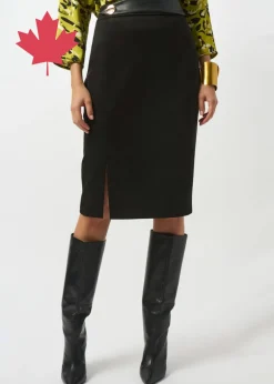 Joseph Ribkoff - Scuba Suede And Leatherette Pencil Skirt