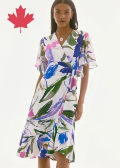 Joseph Ribkoff - Signature Silky Knit And Chiffon Floral Wrap Dress