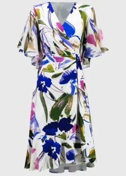 Joseph Ribkoff - Signature Silky Knit And Chiffon Floral Wrap Dress