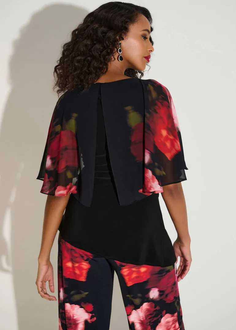 Joseph Ribkoff - Signature Silky Knit Top with Chiffon Floral Print Sleeves