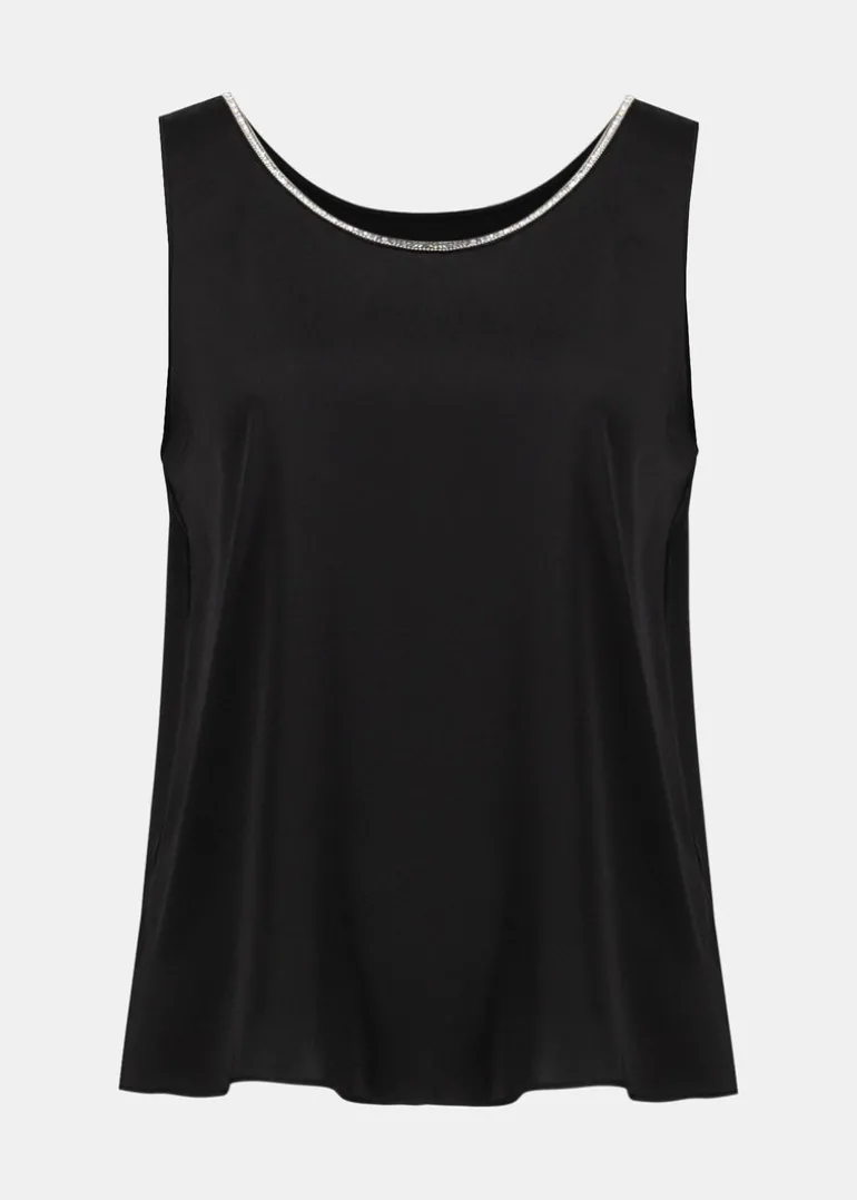 Joseph Ribkoff - Signature Recycled Satin Top with Rhinestone Trim