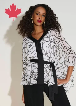Joseph Ribkoff - Signature Chiffon & Satin Foiled Floral Print Poncho Top