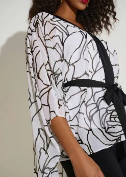Joseph Ribkoff - Signature Chiffon & Satin Foiled Floral Print Poncho Top